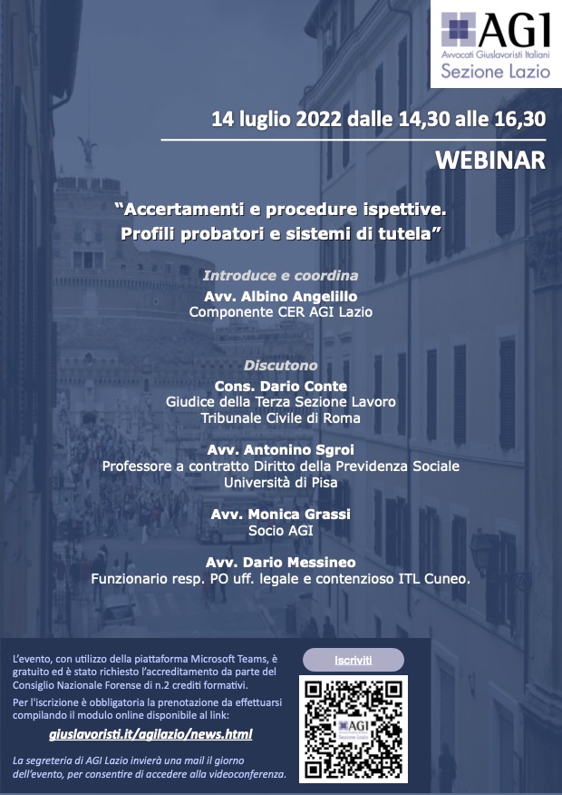 Slides del Webinar “Accertamenti e procedure ispettive. Profili probatori e sistemi di tutela”